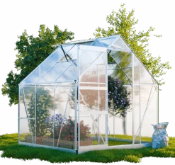 TroniTechnik Gewächshaus GH04 Aluminium 4mm Inkl. Fundament Mit Dachfenster, Schiebetür, UV-Schutz