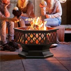 Yaheetech Feuerstelle Garten, Ø 61cm, Feuerkorb, Sechseckige Feuerschale, Feuerschale Für Außenterrasse Hinterhof Campinggarten, Firepit Terrasse, Maschendraht & Schürhaken, Funkenschutzgitter -OUTSUNNY Verkäufe 8600357600 A165 165 prod 002