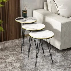 Beistelltisch 3er Set Marmoroptik Weiß 21236207 -OUTSUNNY Verkäufe 8600359200 A1429 2057 prod 003