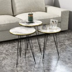 Beistelltisch 3er Set Marmoroptik Weiß 21236207 -OUTSUNNY Verkäufe 8600359200 A1429 2057 prod 004