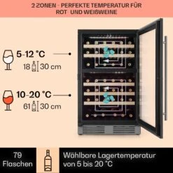 Vinovilla 79 Built-in Duo Zweizonen-Weinkühlschrank 190l 79 Fl. 3-lagige Glastür -OUTSUNNY Verkäufe 8600359300 5150 prod 003