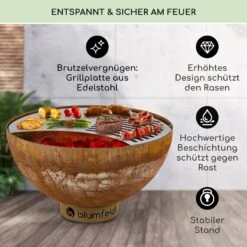 Savage Feuerschale Mit Grill  Ø: 60,5 Cm Stahl Inkl. Wetterschutz Rost -OUTSUNNY Verkäufe 8600359300 5365 prod 003