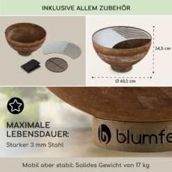 Savage Feuerschale Mit Grill  Ø: 60,5 Cm Stahl Inkl. Wetterschutz Rost -OUTSUNNY Verkäufe 8600359300 5365 prod 005