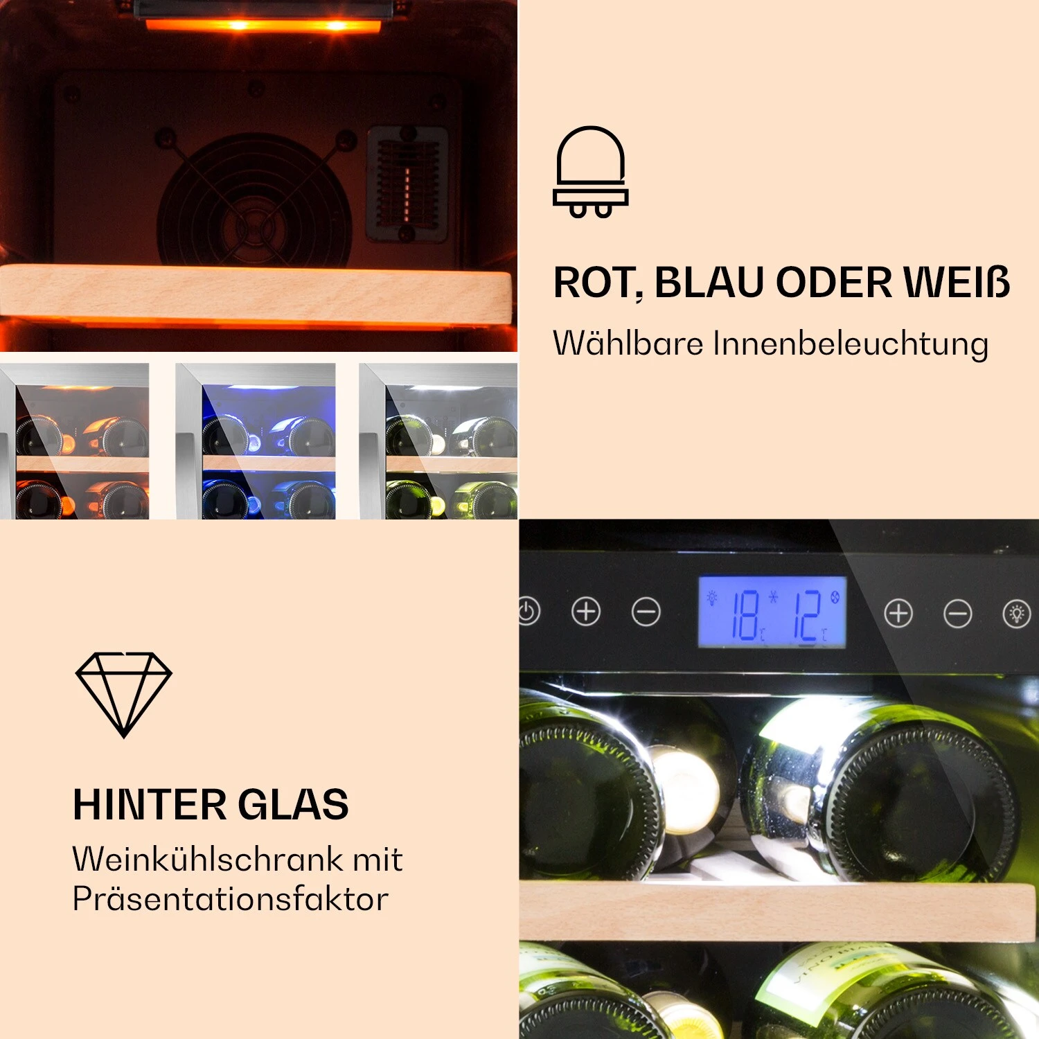 Vinovilla 17 Built-In Duo Zweizonen-Weinkühlschrank 53l 17 Fl. 3-Farben Glastür 3 Vinovilla 17 Built-In Duo Zweizonen-Weinkühlschrank 53l 17 Fl. 3-Farben Glastür – Bild 3