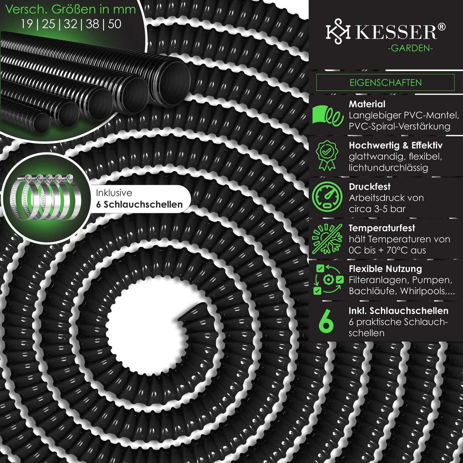 KESSER® Premium Teichschlauch Spiralschlauch Saugschlauch Für Teiche Filteranlagen, Pumpen, Bachläufe Und Whirpools | Pumpenschlauch Solarschlauch Druckschlauch 3-5 Bar | UV-Beständig 2 KESSER® Premium Teichschlauch Spiralschlauch Saugschlauch Für Teiche Filteranlagen, Pumpen, Bachläufe Und Whirpools | Pumpenschlauch Solarschlauch Druckschlauch 3-5 Bar | UV-Beständig – Bild 2