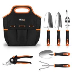 Tacklife GGT4A 6-teiliges Gartenwerkzeug-Set Aus Edelstahl, Robust, Mit Rutschfestem Gummigriff, Aufbewahrungstasche, Outdoor-Handwerkzeuge, Gartengeschenke Für Eltern Und Kinder, Schwarz Und Orange