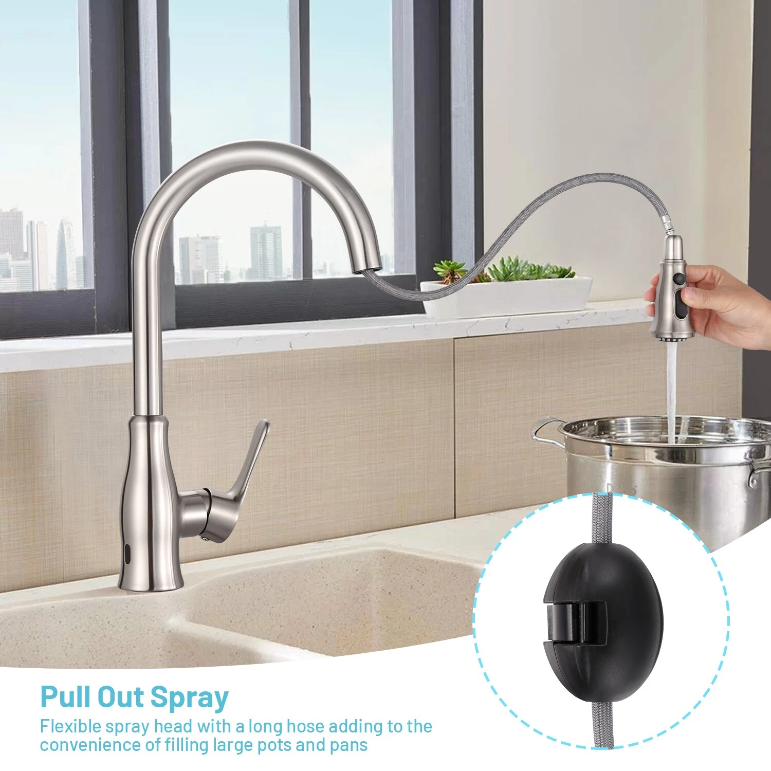 TACKLIFE DAWF01JD, Küchenarmatur, Küchenarmatur Mit Herausziehbarer Edelstahlbrause, Spültischarmatur Mit 3 Sprühmodi, 360° Drehbarer Einhebelmischer Ohne Blei 6 TACKLIFE DAWF01JD, Küchenarmatur, Küchenarmatur Mit Herausziehbarer Edelstahlbrause, Spültischarmatur Mit 3 Sprühmodi, 360° Drehbarer Einhebelmischer Ohne Blei – Bild 6