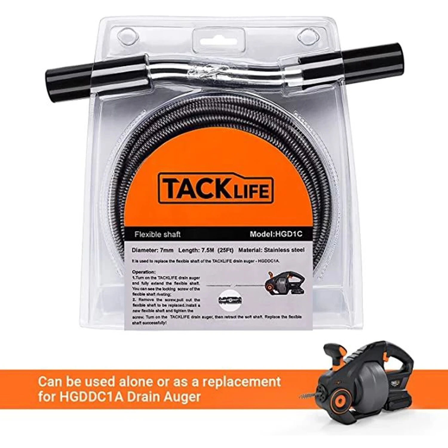 TACKLIFE HGD1C Federrohr Baggerwerkzeug 7M Abfluss Schlange Abflussreiniger Stick Verstopfung Entferner Cleanout Tool 5 TACKLIFE HGD1C Federrohr Baggerwerkzeug 7M Abfluss Schlange Abflussreiniger Stick Verstopfung Entferner Cleanout Tool – Bild 5